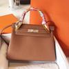 Outlet de Fábrica Nuevo Bolso Kelly Bolso de Mujer Piel de Vaca Patrón Lichi Togo Hombro Cruzado Portátil Bolso Platino Bolso de Novia