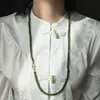 Collar Largo de Calcedonia Esmeralda Cadena para Suéter Verde Nuevo Estilo Chino Estilo Nacional Cadena de Cuentas para Mujer