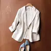 2025 Primavera y Otoño Nuevo Talla Grande Moda Holgado Color Sólido Algodón Lino Manga Tres Cuartos Blazer Chaqueta de Traje para Mujer Lujo Ligero