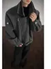 Chaqueta de Lana de Doble Cuello con Cremallera Diagonal de Diseño, Talla Grande para Hombre, Abrigo de Moda con Cuello para Otoño e Invierno, Gris Oscuro y Negro