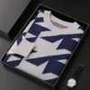 Suéter de Tricô Casual Pulôver Masculino Cashmere 2024 Novo Outono e Inverno Curto Solto Gola Redonda Manga Longa Color Block