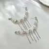 Brincos Europeus e Americanos Transfronteiriços Simples Ins Assimétricos com Pérolas de Imitação e Correntes de Franja da Moda