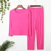 Pijama para hombre, modal fino, manga larga, pantalones, primavera/verano, otoño, casual, talla grande, cuello redondo, traje para estar en casa