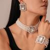 Corea del Sur Vintage Perla Diamante Borla Cadena de Cuello Celebridad Cibernética Sentido del Diseño Elegante Flor Lazo Cadena Clavicular Collar para Mujer