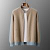 Cardigan de Lã 100% Pura Engrossado Masculino Gola Meia-Alta Estilo Commuter Zíper Cardigan de Tricô Jaqueta Solta Tamanho Plus