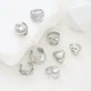 Anillo Abierto Geométrico Irregular de Arco Nuevo Europeo y Americano Transfronterizo Nicho Elegante Creativo para Dama Set de Mano 8 Piezas