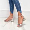 Zapatos de Tacón Alto Sandalias de Mujer 2025 Primavera y Verano Nuevo Patrón de Serpiente Tacón Grueso Punta Abierta Correa Negro Moderno y Versátil