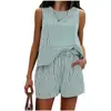 Amazon Comercio Exterior Transfronterizo Europeo y Americano Ropa de Mujer Verano 2026 Nuevo Conjunto de Rayas Verticales Ceñido a la Cintura con Cuello Redondo sin Mangas para Mujer