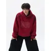 Jaqueta Bordada Pesada Casual Esportiva Estilo Americano Moletom com Zíper Outono Tendência Novo no Ombro Solto para Homens