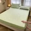 Conjunto de 3 Peças de Matelassê Jacquard de Seda de Gelo com Contas para Resfriamento de Verão com Lençol com Elástico, Lençol com Sensação Fresca, Tapete Macio Lavável com Ar Condicionado para o Verão