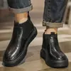 Botas Martin Masculinas Outono Inverno Novo Preto Resistente à Sujeira Clássicas Versáteis Chelsea Slip-on Cano Alto Tendência Botas de Couro
