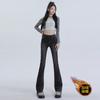 Calça Jeans Micro-lar Forrada com Fleece Vintage Feminina Outono Inverno Tendência Versátil Nova Cintura Alta Skinny Elastano Barra Reta
