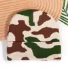 Gorro de Punto Jacquard Rizado Camuflado Transfronterizo Otoño e Invierno Cálido para Exteriores Y2K Gorro Pulóver Personalizado Transpirable con Protección para los Oídos