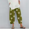 Nuevos Pantalones Anchos Populares de Algodón y Lino de Venta Caliente en Sitio Independiente, Sueltos Casuales de Algodón y Lino con Cintura Elástica, Pantalones de Nueve Puntos para Mujer