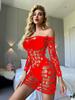 Lencería sexy transfronteriza Europea y Americana sexy red jacquard perspectiva malla tirante falda cadera mono K097