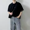 Gris claro Falso Dos Piezas Hombro Manga Corta Verano Hombre Estilo Coreano Costura Cuadros Camiseta para Ponerse Encima Holgada Casual Media Manga