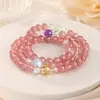 Nuevo brazalete de estilo chino con múltiples vueltas de cristal de fresa, accesorios de cristal de múltiples cuentas, estilo simple y delicado, accesorio de muñeca de cuentas redondas para mujer