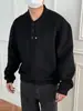 Estilo Americano Retro Alta Calidad Cleanfit Doble Botonadura Cuello Henry Sudadera para Hombre Primavera y Otoño Caja Corta Amplia Top Moderno