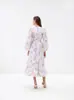 Moda Europeia e Americana Elegante Novo Decote V Fino Floral Saia Tutu Cintura Elástica Drapeada Slim Saia Botão de Flor