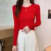Outono e Inverno Novo Gola Redonda Slim Fit Justo Manga Longa Malha Básica Top Suéter para Mulheres Preto Tamanho Único