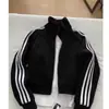 Chamarra sudadera azul marino de tres rayas, unisex, primavera y otoño, corte limpio, cuello alto, chaqueta deportiva tipo béisbol