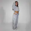 Conjunto Informal de Sudadera con Estampado de Letras y Pantalones, Cintura Ancha con Cordón y Aberturas, Conjunto de Dos Piezas de Moda para Mujer