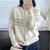Cárdigan de Punto Jacquard con Cuello Redondo para Mujer Nueva Moda Primavera y Otoño 2026 Holgado de Bloques de Color Versátil Abrigo Suéter Cálido para Invierno