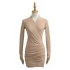 5010-25 Primavera Nuevo Estilo Americano Estilo Lujuria Pura Sexy Cruz Cuello en V Profundo Manga Larga Vestido Falda Corta Ajustada a la Cadera