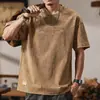Camiseta Retrô Pesada de Manga Curta Estilo Americano Anyang para Homens, Nova Coleção Verão 2026, Corte Solto, Manga Longa, Marca Tendência, Camiseta Lavada