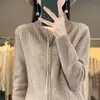 Cardigan de Tricô Feminino Novo Outono/Inverno 2026, Jaqueta Vintage com Zíper, Gola Alta Meia, Caimento Solto, Emagrecimento, Moderno
