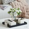 Caja de Pañuelos para Sala de Estar Estilo Mesa de Centro Juego de Cajas de Pañuelos Domésticas Caja de Almacenamiento para Controles Remotos Estilo Crema Adornos Antiguos