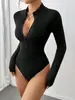 Amazon 2026 Otoño/Invierno Nuevo Mono de Mujer Sencillo, Sexy, Moderno, Ajustado, Forrado de Felpa, Manga Larga con Cremallera