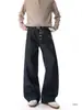 Jeans vintage de pierna ancha para hombre, ajuste holgado acampanado largos, corte recto con botones, diseño americano, lavado de mezclilla cruda