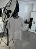 26 Estilo Nuevo de Principios de Primavera Estética Rayas Hilo Bordado Teñido en Hilo Holgada Casual Cuello Redondo Oversize Manga Corta Camisa