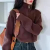 Em Estoque Designer Gola Alta Meia Zíper Tricô Vermelho Feminino Curto Outono Novo Suéter de Cintura Alta Solto Engrossado