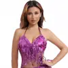 Halloween Top de actuación de lentejuelas europeo y americano Sujetador de lentejuelas para danza del vientre Borla de lentejuelas para escenario de club nocturno DS