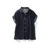 Camisa Branca Manga Curta Solta Estilo Literário em Algodão Puro com Gola Dupla e Etiqueta de Exportação Única Japonesa para Mulheres