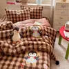 Juego de colcha bordada tipo patchwork de terciopelo de leche de grado A estilo coreano, que incluye un edredón infantil para primavera/otoño y un edredón doble, grueso y cálido para invierno