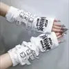 Moda Estilo Deserto Dopamina Preto Mangas Yabi Luvas Femininas Meio Dedo Fivela de Metal Punk Escuro Ins