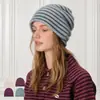 Chapéu de Tricô Listrado Retrô Estilo Coreano Feminino Outono Inverno Mistura de Acrílico Chapéu Slouchy com Caimento na Parte de Trás Gorro para Frio Transfronteiriço