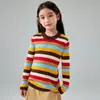 Suéter Listrado Colorido Vermelho Lavável à Máquina para Bebê Slim Fit Suéter de Malha Fina de Caxemira Top de Ovelha para Meninas