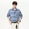 Camisa de color degradado, camisa de manga larga para hombre, nuevo estilo primavera/otoño 2026, marca de moda, camisa con cuello, camisa elegante para adolescentes, prenda de abrigo