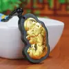 Pendente de jade incrustado de ouro com tinta de jade, pingente de jade Hetian 4D com pé de jade e tinta de jade, pingente de ouro brave, loja de ouro para homens e mulheres, presente ao vivo