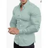 Camisa Nueva de Manga Larga para Hombre Otoño Primavera Cross Europe Estampado 3D Casual de Negocios Sin Planchar Color Sólido Camisa con Cuello