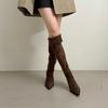 Outono e Inverno 2025 Novas Botas Stiletto Dobráveis de Camurça de Bico Fino Estilo Coreano de Duas Formas para Mulheres Botas Versáteis com Zíper Lateral