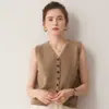 Suéter 100% cachemir puro, nuevo chaleco de punto de cuello en V para otoño e invierno con botones de un solo botón, suéter base de punto versátil de corte holgado