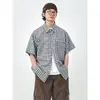 Camisa vintage de manga corta a cuadros dehoundstooth para pareja estilo japonés, moderna y versátil, corte holgado, casual y elegante para hombre