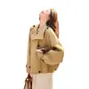 Chaqueta Corta Impermeable Khaki para Mujer Petite Otoño Nuevo Estilo Coreano de Gama Alta Casual Versátil Chaqueta con Cuello Alto