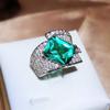 Tiktok live novo estilo imitação palaiba twist anel Qiankun verde lago diamante de alto carbono tesouro colorido anel aberto