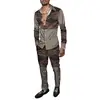 Moda Masculina Primavera/Verão 2025 Terno de Camisa Marca Estampada Peça Dupla Manga Longa Slim Respirável Algodão Estilo Elegante